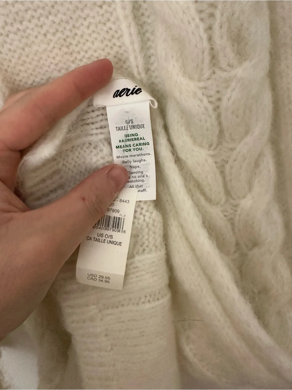 Aerie Cream Cable Knit Scarf